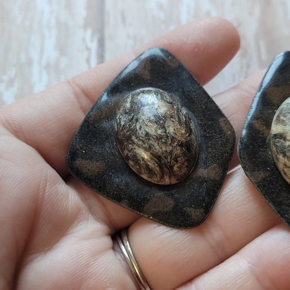 80s Retro Statement Earrings Large Stone Look - Picture 4 of 5